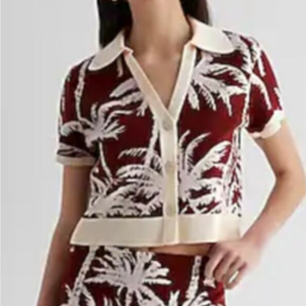 Women's Palm Print knit Button-Up Top